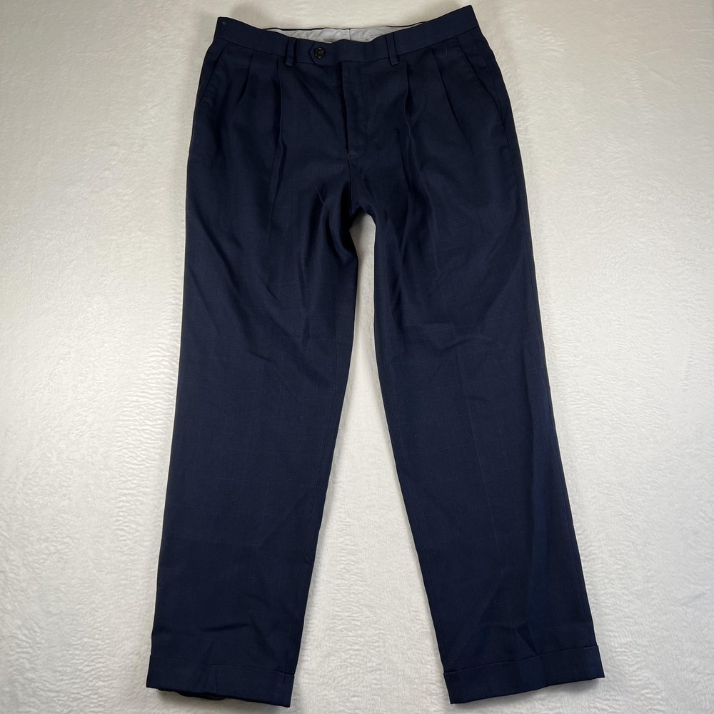 Ralph Lauren Pants Mens 34x30 Blue‎ Pleated Cuffed Stretch Dress Trousers Formal